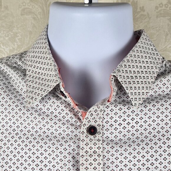 LON NYC Across The Pond Size L Diamond and Dot Pattern Short Sleeve Button Down - Picture 2 of 16